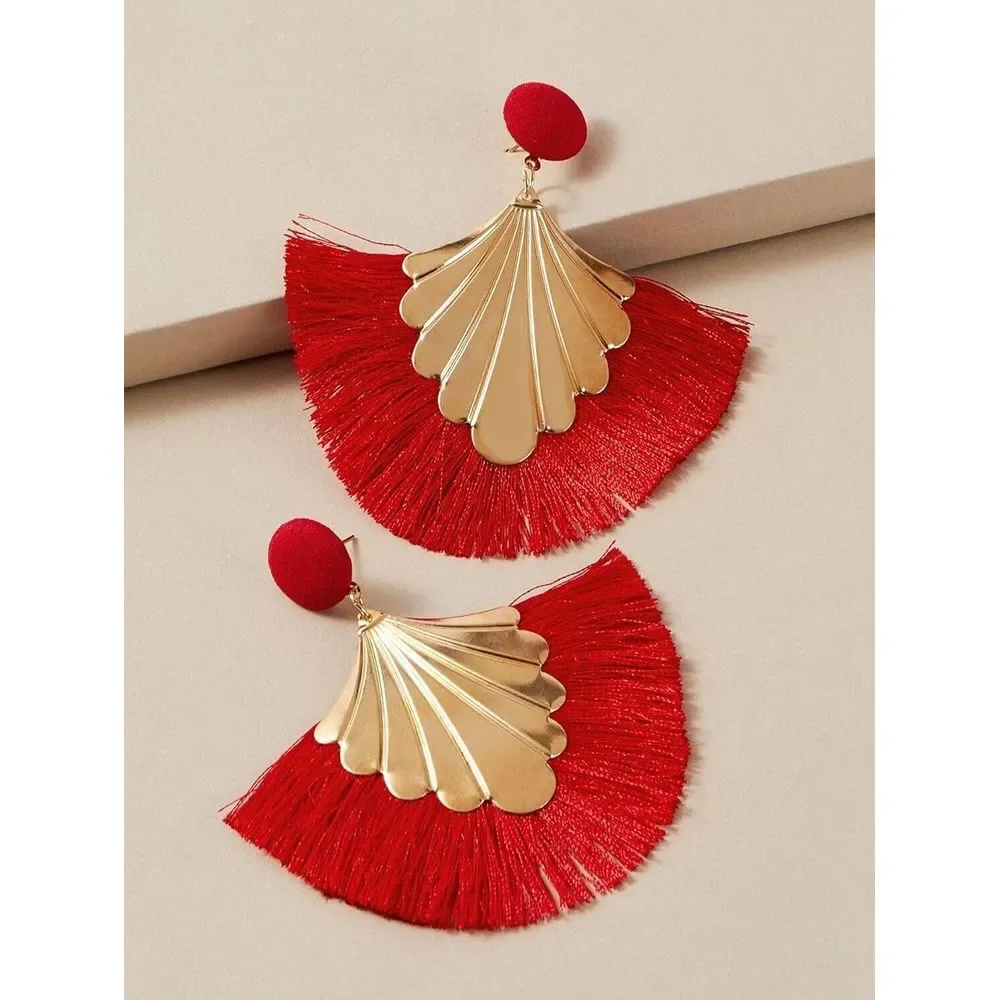 Vintage‎ Fan Shaped Fringe Drop Earrings